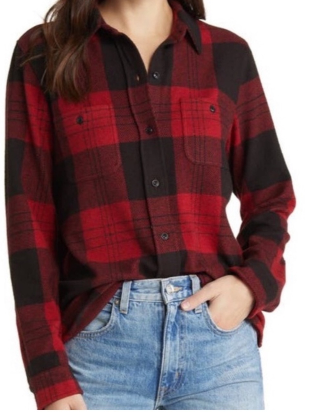 Faherty Red and Black Legend Plaid flannel button down Shirt Jacket XXL